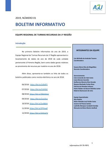 BOLETIM INFORMATIVO Nº 01-2019 ER-TR-PRF1