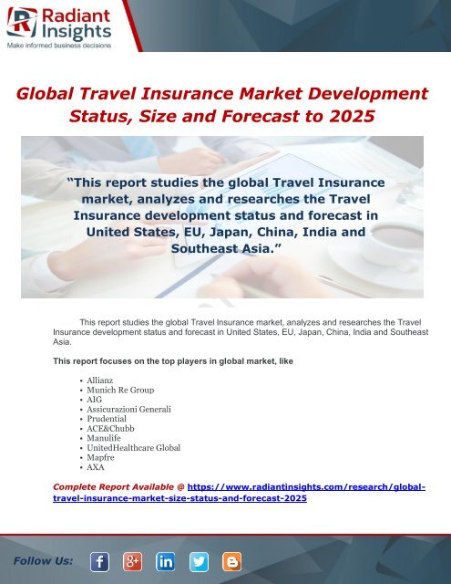 Global Travel Insurance Market Development Status, Size and Forecast to 2025