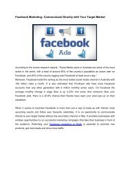 Facebook Marketing: Communicate Directly with Your Target Market