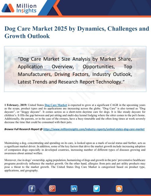 Dog Care Market 2025 Overview by Key Regions, Size and Application