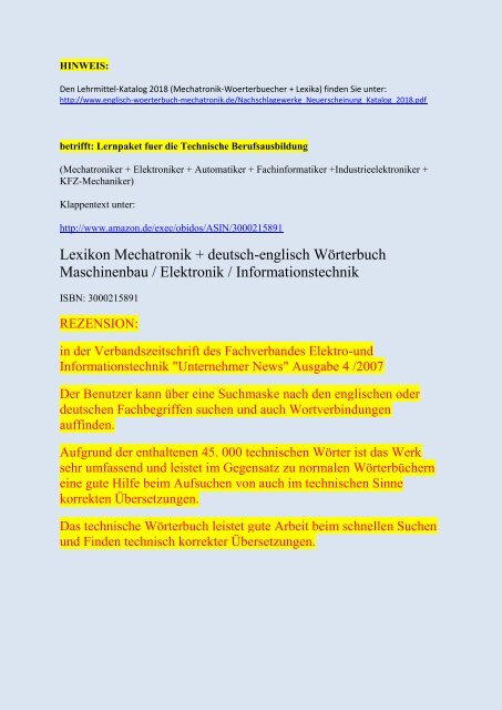Rezension + Begriffe-Leseprobe: Lernpaket Technik-Woerterbuch deutsch- englisch