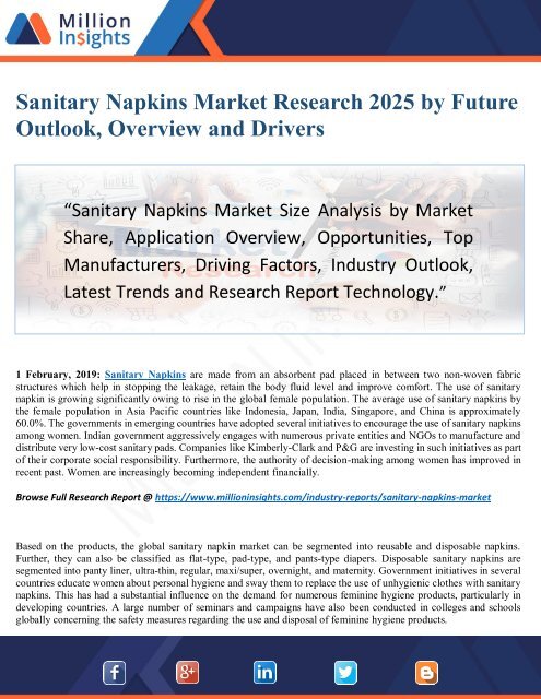Sanitary Napkins Market 2019 By Opportunities and Risk Factors