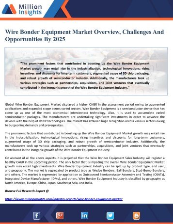 Wire Bonder Equipment Market Overview, Challenges And Opportunities By 2025