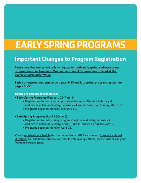 Lionville Community YMCA Spring Program Guide - 2019