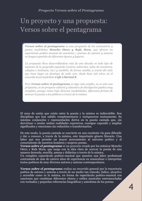 Dossier del proyecto cultural y educativo Versos sobre el pentagrama (2019)