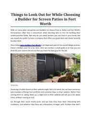 Things to Look Out for While Choosing a Builder for Screen Patios in Fort Worth