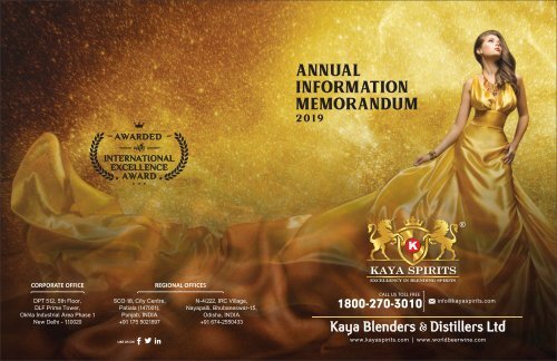 Kaya Spirits Annual Information Memorandum 2019 | Business Plan