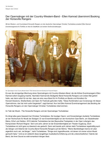 Der Opernsaenger mit der Country-Western-Band - Ellen Kamrad uebernimmt Booking der Horseville Rangers