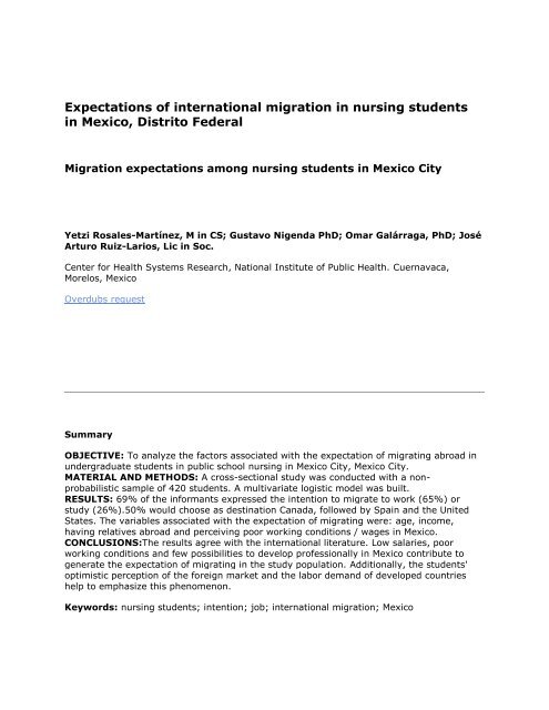 Expectations of international migration in nursing students in Mexico