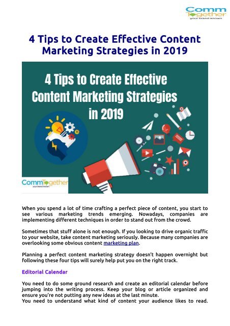 4 Tips to Create Effective Content Marketing Strategies in 2019
