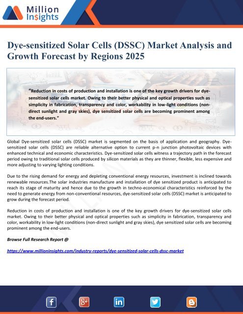 Dye-sensitized Solar Cells (DSSC) Market Analysis and Growth Forecast by Regions 2025
