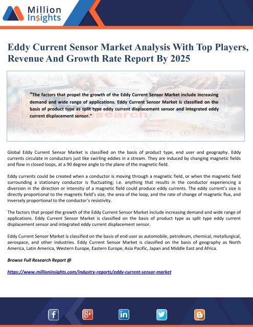 Eddy Current Sensor Market Analysis With Top Players, Revenue And Growth Rate Report By 2025