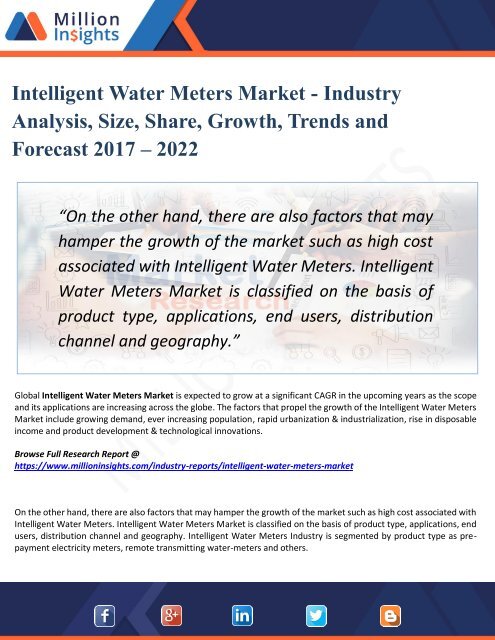 Intelligent Water Meters Market Manufacturing Cost Analysis, Key Raw Materials, Price Trend, Industrial Chain Analysis by 2022