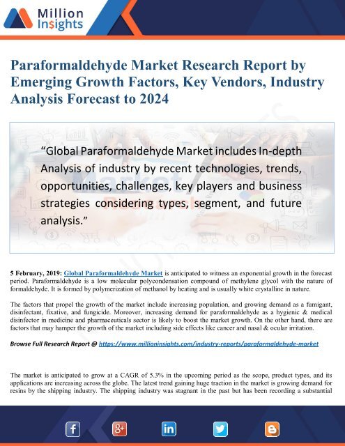 Paraformaldehyde Market by New Trends, Regional Outlook, Drivers