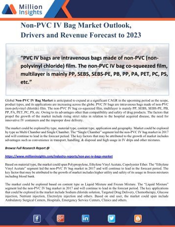 Non-PVC IV Bag Market Outlook, Drivers and Revenue Forecast to 2023