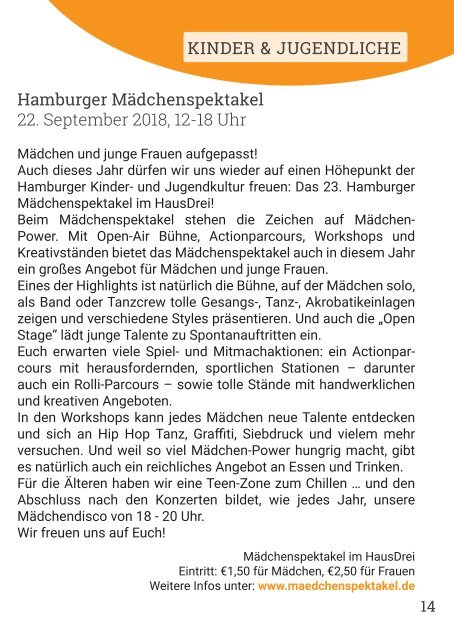 HausDrei Programm August/ September 2018