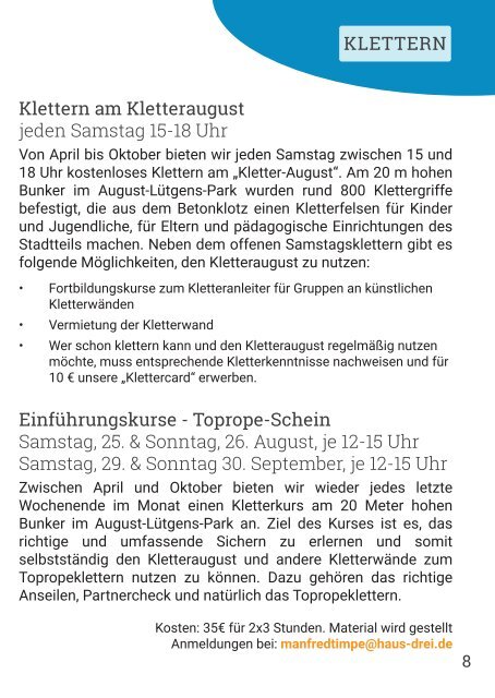 HausDrei Programm August/ September 2018