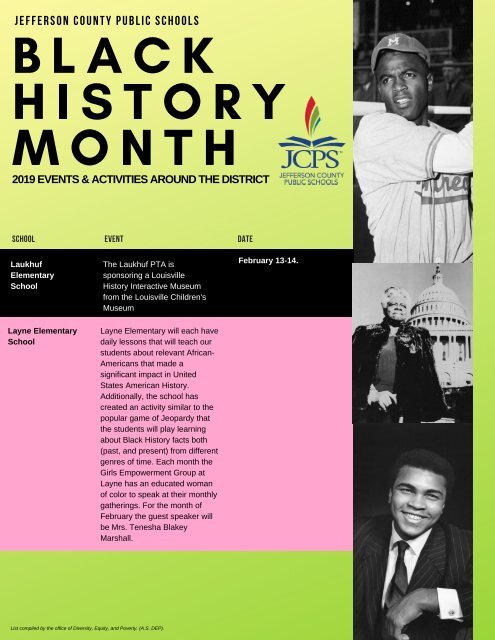 JCPS Black History Month Events