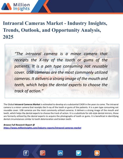 Intraoral Cameras Market Manufacturing Cost Analysis, Key Raw Materials, Price Trend, Industrial Chain Analysis by 2025