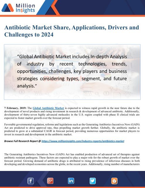 Antibiotic Market Overview by Shares and Future Outlook to 2019-2024