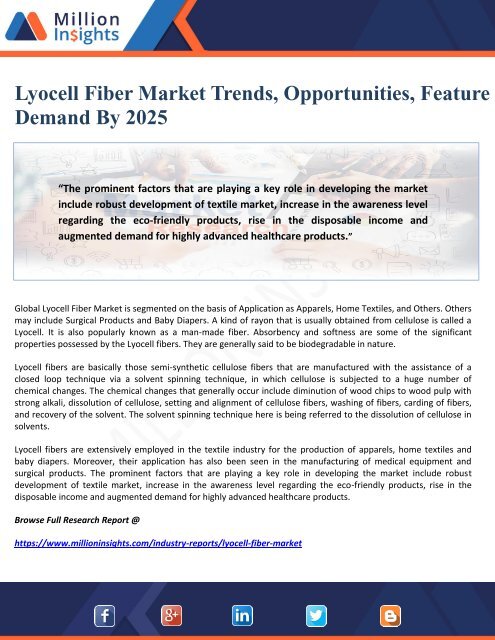 Lyocell Fiber Market Trends, Opportunities, Feature and Demand By 2025