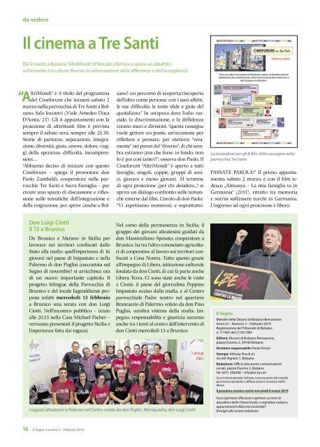 ll Segno - Mensile della Diocesi die Bolzano-Bressanone - Anno 55, numero 2, febbraio 2019