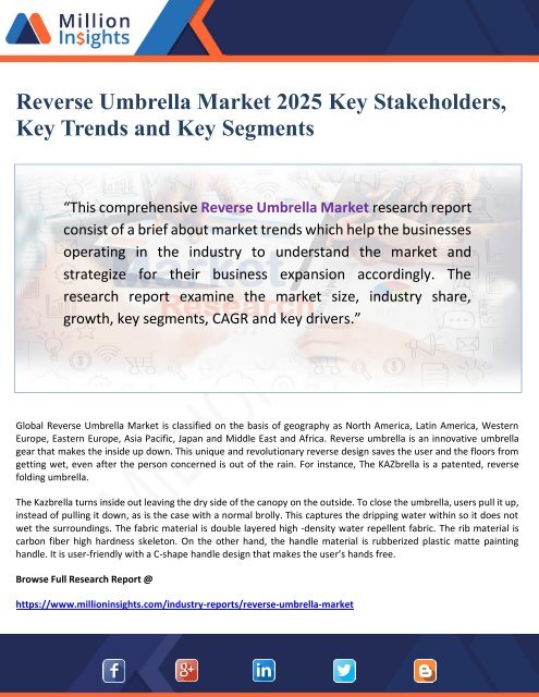 Reverse Umbrella Market 2025 Key Stakeholders, Key Trends and Key Segments