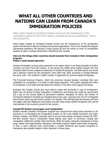 WHAT ALL OTHER COUNTRIES AND NATIONS CAN LEARN FROM CANADA’S IMMIGRATION POLICIES