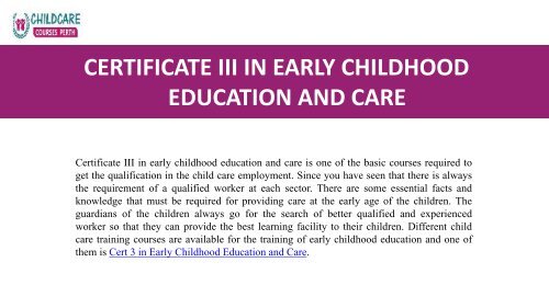 Child Care Courses Perth, WA