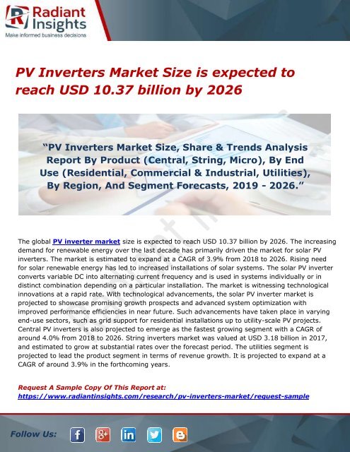 PV Inverters Market Size is expected to reach USD 10.37 billion by 2026