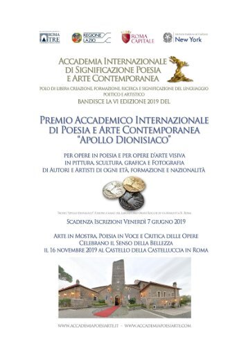 Bando Premio Internazionale di Poesia e Arte Contemporanea Apollo dionisiaco VI edizione Roma 2019