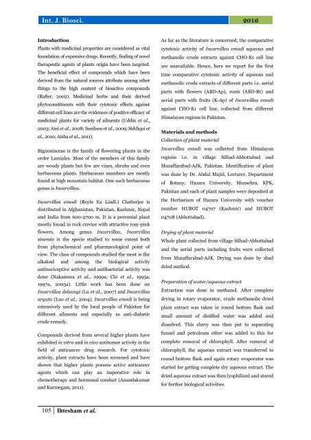 Cytotoxic effects of aqueous and methanolic extracts of Incarvillea emodi (Royle Ex Lindl.) Chatterjee on mammalian cells