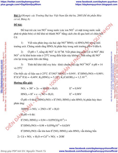 Hóa phân tích Olympic Hóa học các Trường Đại học Việt Nam và Quốc tế có hướng dẫn chi tiết