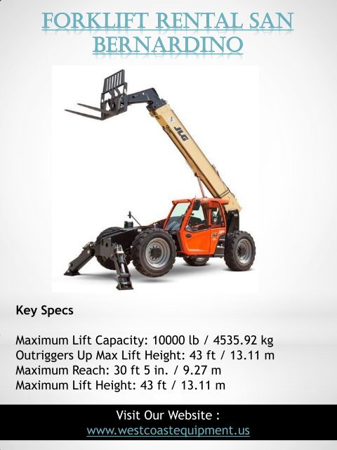 Boom Lift Rental San Bernardino|westcoastequipment.us|1-9512562040