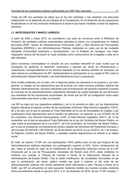 Informe de Fiscalización de la actividad de las sociedades públicas de integración del ferrocarril participadas por ADIF-Alta Velocidad, a 31 de diciembre de 2016