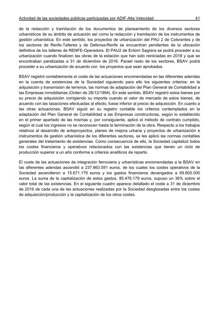 Informe de Fiscalización de la actividad de las sociedades públicas de integración del ferrocarril participadas por ADIF-Alta Velocidad, a 31 de diciembre de 2016