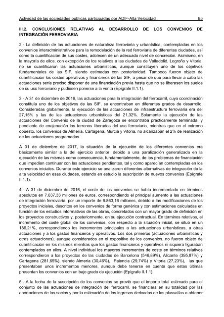 Informe de Fiscalización de la actividad de las sociedades públicas de integración del ferrocarril participadas por ADIF-Alta Velocidad, a 31 de diciembre de 2016