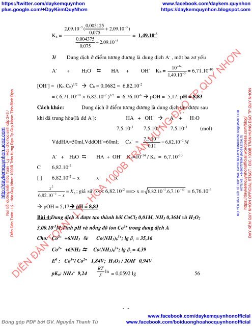 MỘT SỐ VẤN ĐỀ VỀ pH CỦA DUNG DỊCH DÙNG TRONG VIỆC BỒI DƯỠNG HỌC SINH GIỎI MÔN HÓA HỌC TRUNG HỌC PHỔ THÔNG