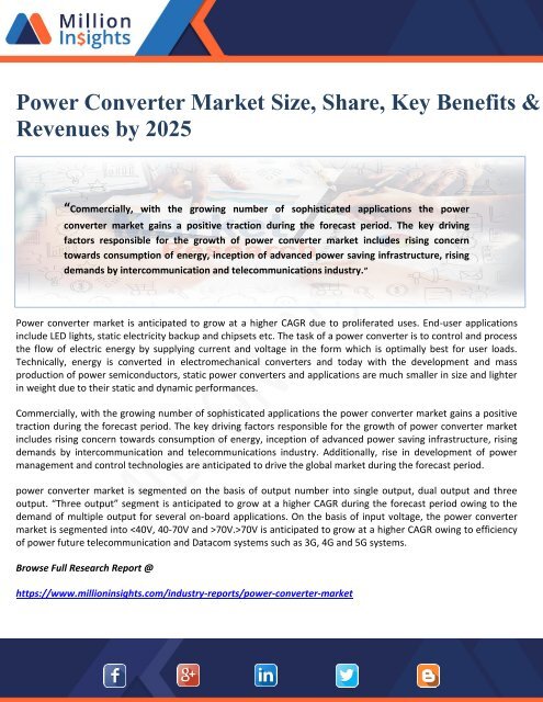 Power Converter Market Size, Share, Key Benefits &amp; Revenues by 2025