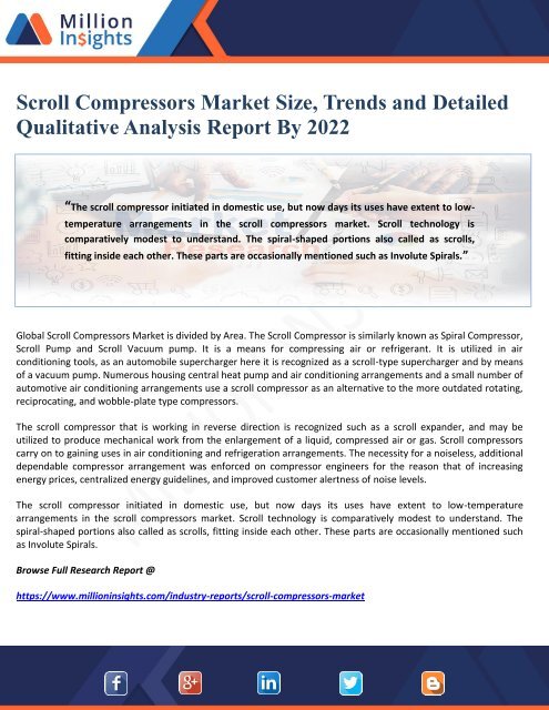 Scroll Compressors Market Size, Trends and Detailed Qualitative Analysis Report By 2025