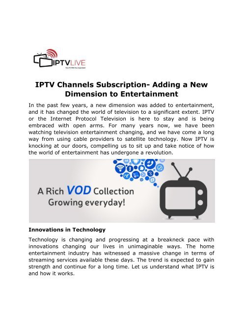 IPTV Channels Subscription- Adding a New Dimension to Entertainment