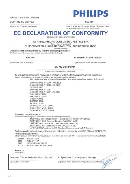 ec declaration of conformity - Philips