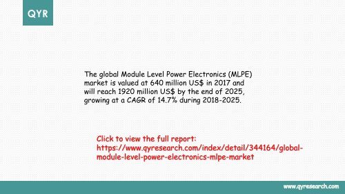 Global Module Level Power Electronics (MLPE) market will reach 1920 million US$ by the end of 2025