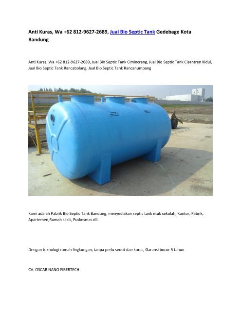 Anti Kuras, Wa +62 812-9627-2689, Jual Bio Septic Tank Gedebage Kota Bandung