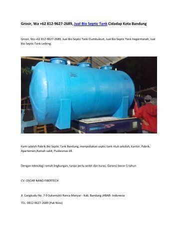 Grosir, Wa +62 812-9627-2689, Jual Bio Septic Tank Cidadap Kota Bandung