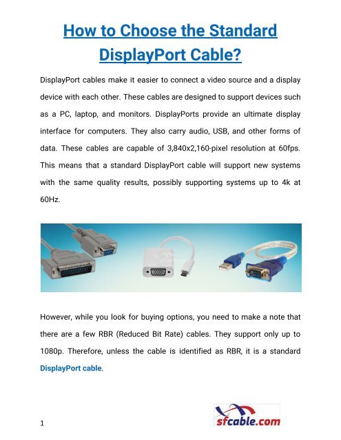 How to Choose the Standard DisplayPort Cable?