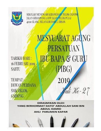 BUKU PROGRAM MESYUARAT AGUNG PIBG 2019 