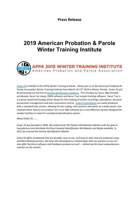 2019 American Probation & Parole Winter Training Institute