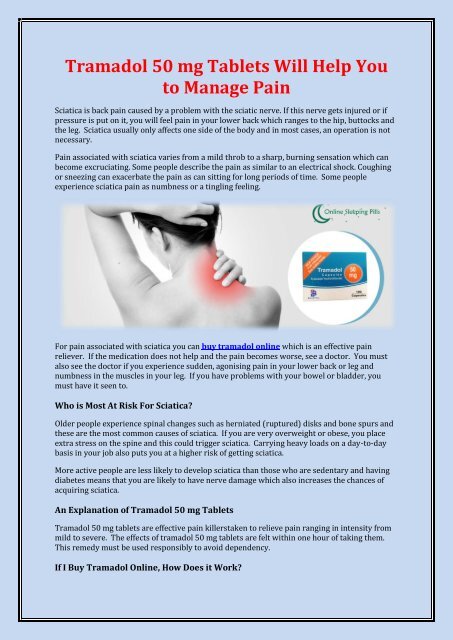 Tramadol 50mg Tablets For Pain