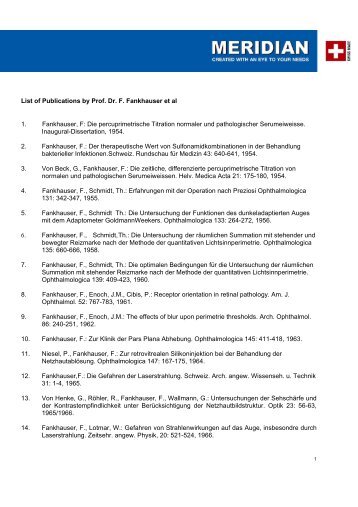 List of Publications by Prof. Dr. F. Fankhauser et al 1. Fankhauser, F ...
